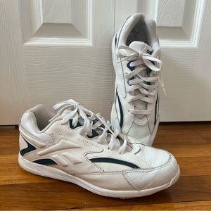 Vintage Reebok Sneakers Classic White Leather with Teal stripe size 8.5 W